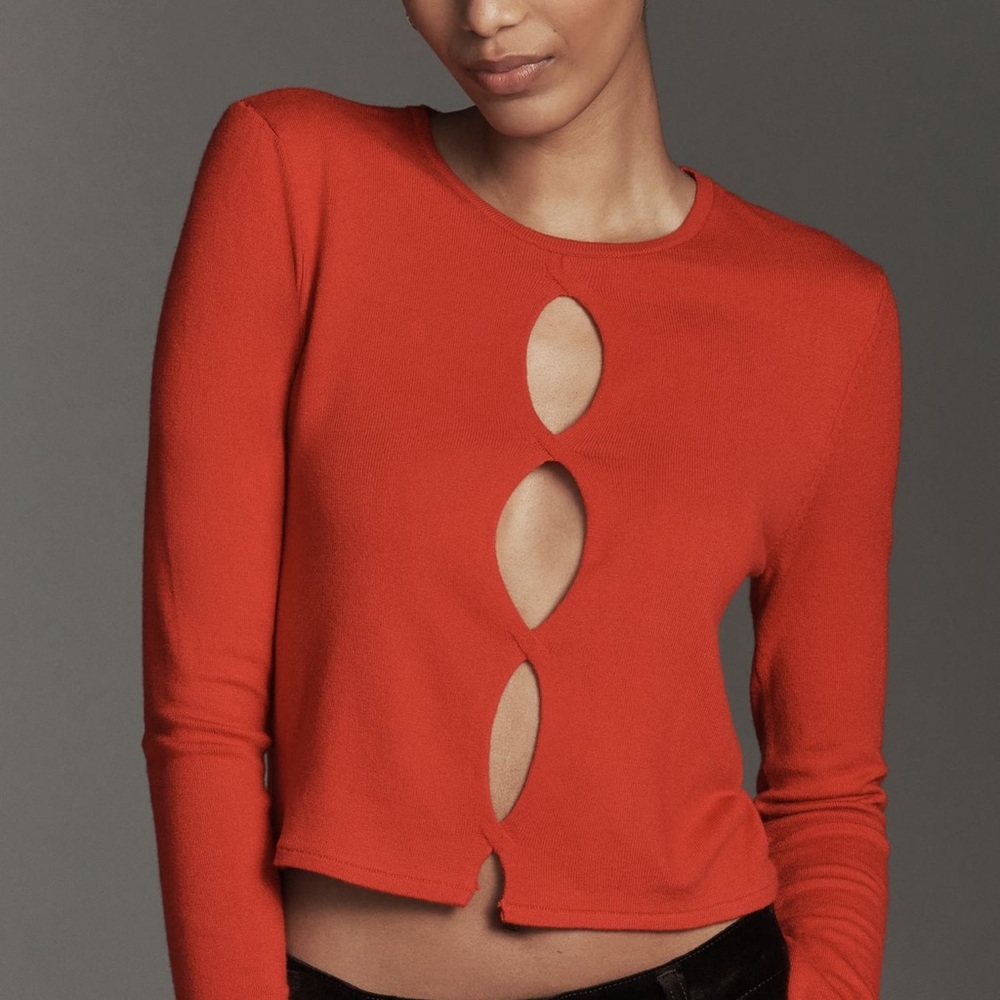 Anthropologie Twisted Cut-Out Sweater - Red